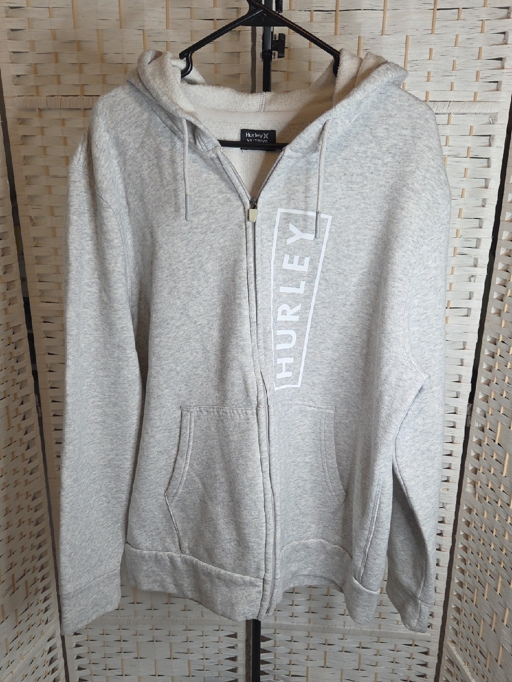 Hurley Heather Gray Full-Zip Hoodie with Reflective Vertical Logo
